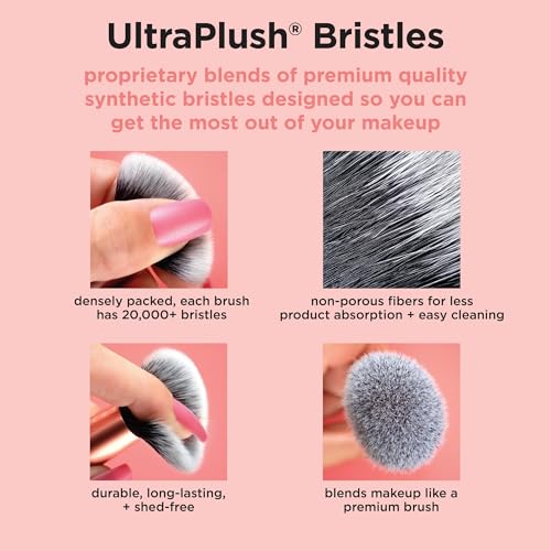 REAL TECHNIQUES,5 Count (Pack of 1) Everyday Essentials Makeup Brush Complete Face Set (Miracle Complexion Sponge, Expert Face, Blush, Setting and Deluxe Crease Brushes)