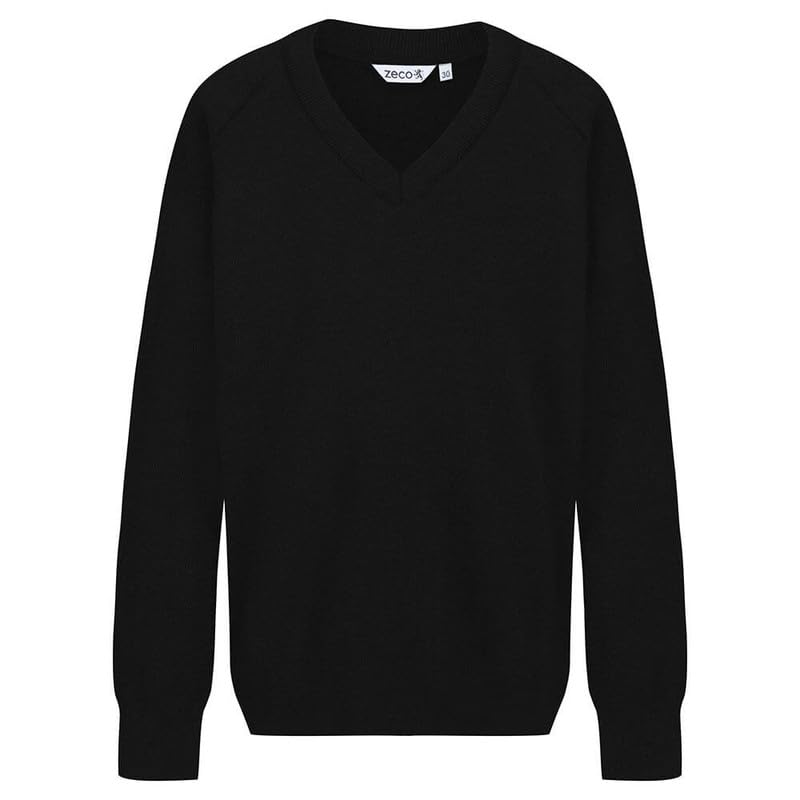 ZECO Unisex Kids Cotton Mix Knitted V Neck School Jumper (Kids: 3-13+ Years, Adults: XS to 3XL)