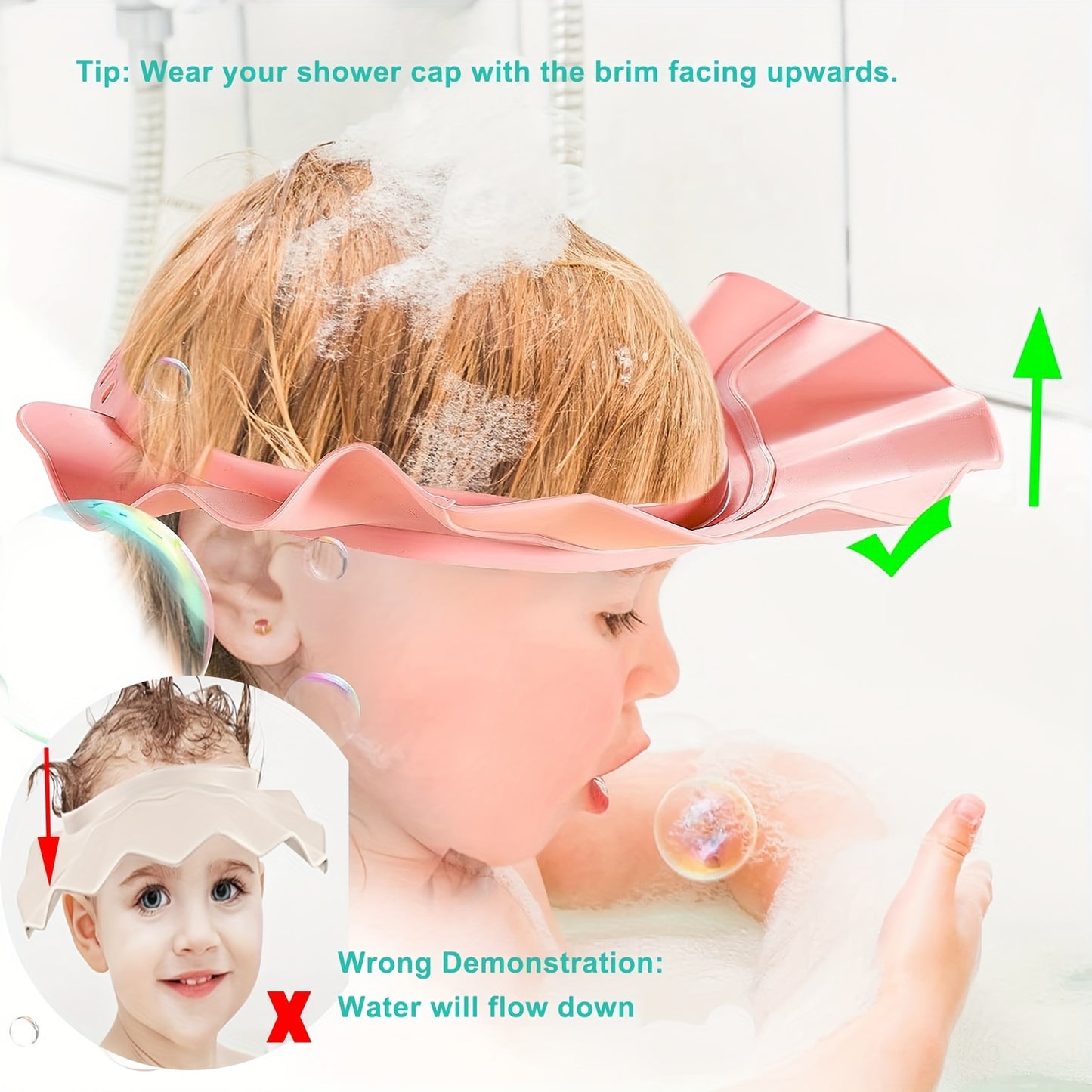 Adjustable Shower Cap for Youngsters | Soft, Water-Resistant & Eye Protection