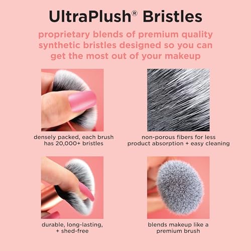 REAL TECHNIQUES,5 Count (Pack of 1) Everyday Essentials Makeup Brush Complete Face Set (Miracle Complexion Sponge, Expert Face, Blush, Setting and Deluxe Crease Brushes)