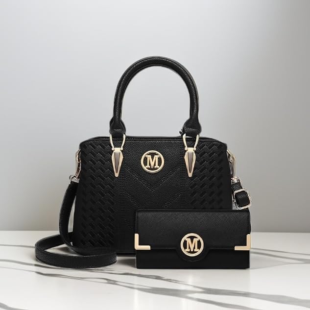 Miss Lulu Handbag for Women, Woven and Chevron Pattern, M Logo on The Front, Top Handle or Shoulder Bag