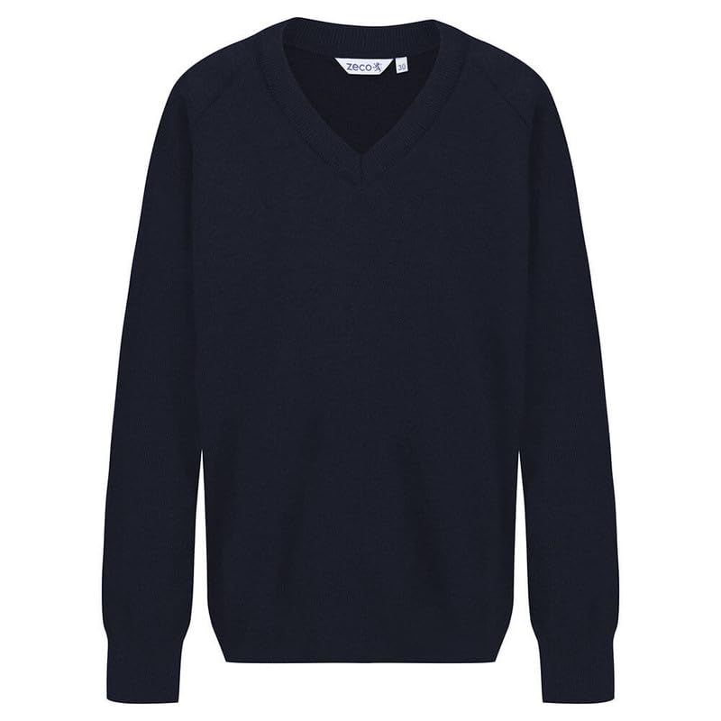 ZECO Unisex Kids Cotton Mix Knitted V Neck School Jumper (Kids: 3-13+ Years, Adults: XS to 3XL)