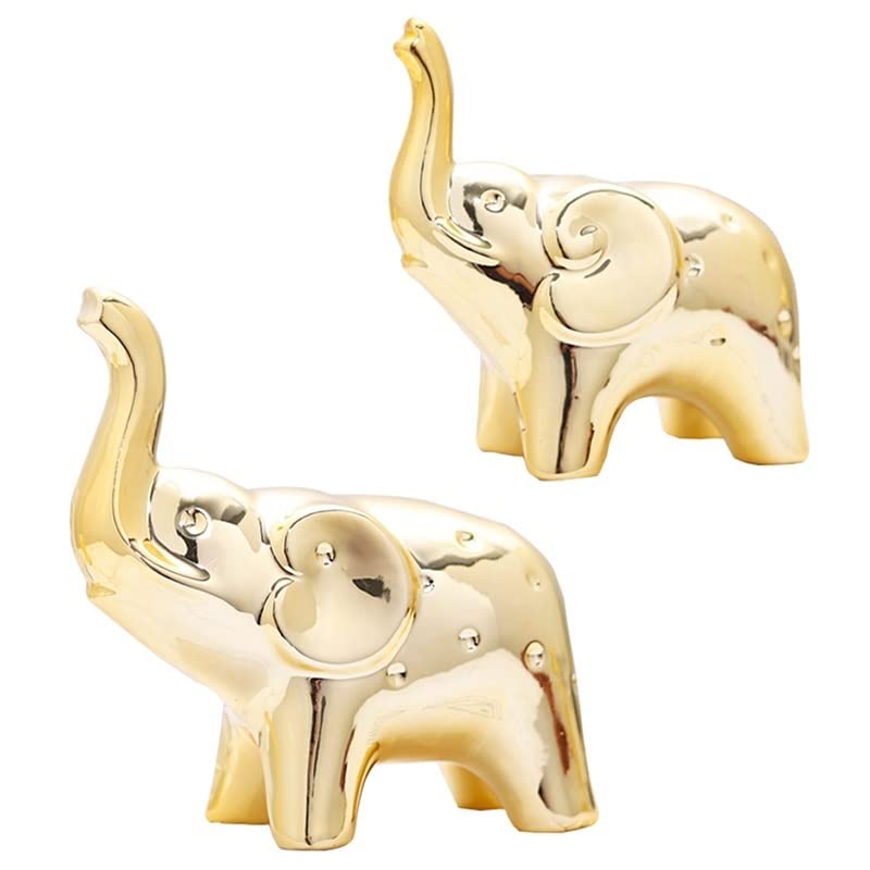 JIMBON A Pair Gold Elephant Statue Home Decor, Sculpture Elephant Ornaments For Living Room Office Desktop Bookshelf, Gold Decor For Anniversary Wedding, Valentines' gifts, Christmases etc