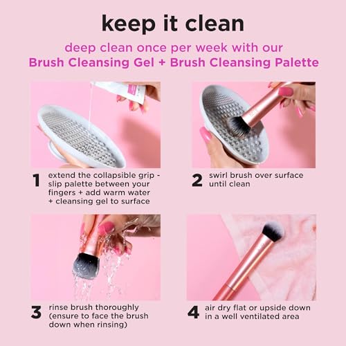 REAL TECHNIQUES,5 Count (Pack of 1) Everyday Essentials Makeup Brush Complete Face Set (Miracle Complexion Sponge, Expert Face, Blush, Setting and Deluxe Crease Brushes)