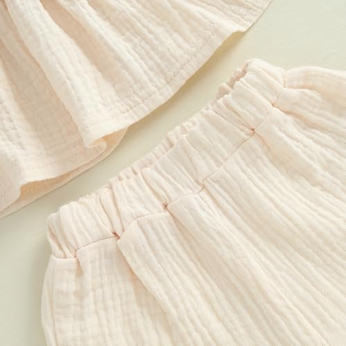 YILEEGOO Toddler Baby Girl Summer Outfits Cotton Baby Clothes Ribbed Sleeveless Bow Ruffled Tank Vest Shirt Tops with Shorts Set