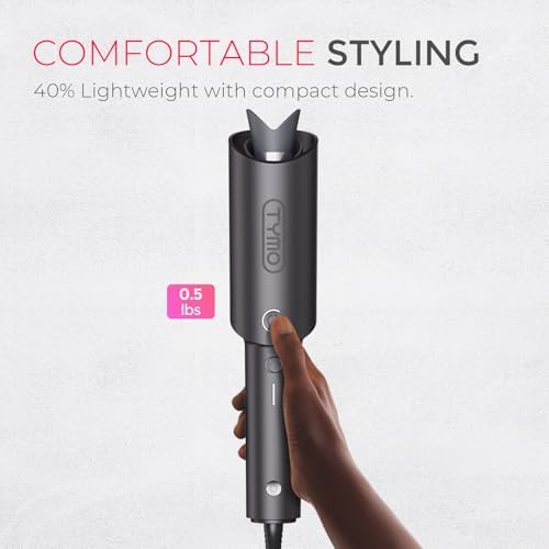 TYMO CURLPRO Automatic Rotating Curling Iron - Beach Waves Curling Wand, Portable Hair Curler, 500 Million Ionic, Dual Voltage & Lightweight for Travel, Ceramic Coating, Metallic Gray 1.25 inch