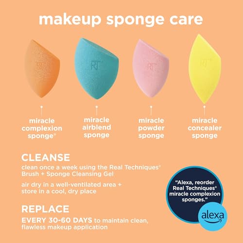 REAL TECHNIQUES,5 Count (Pack of 1) Everyday Essentials Makeup Brush Complete Face Set (Miracle Complexion Sponge, Expert Face, Blush, Setting and Deluxe Crease Brushes)