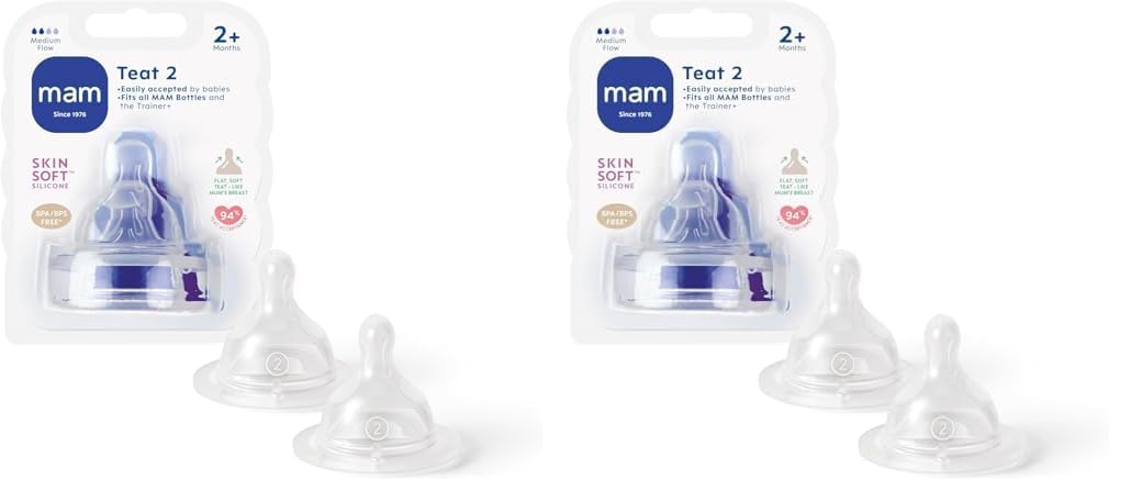 MAM Teats Size 3 | 2 Pack | Fast Flow | Suitable from 4+ Months | Fits All MAM Bottles | Made from SkinSoft Silicone | Baby Accessories