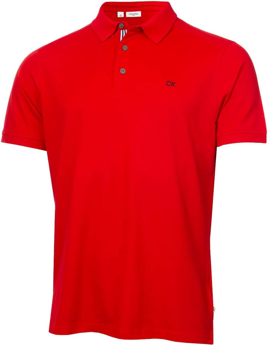 Calvin Klein Mens 2025 Campus 3 Button Ribbed Collar Golf Polo Shirt