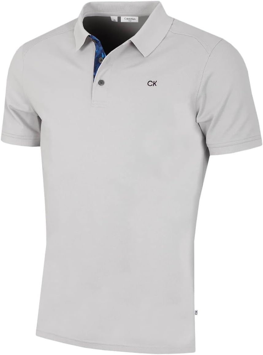 Calvin Klein Mens 2025 Campus 3 Button Ribbed Collar Golf Polo Shirt
