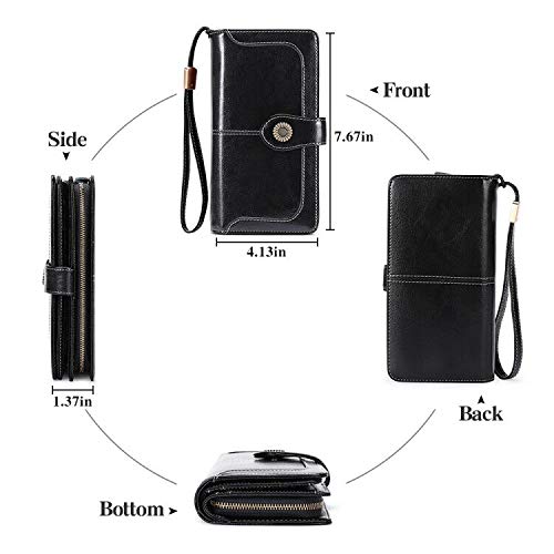 SENDEFN Genuine Leather Purses for Women, RFID Large Ladies Purse, Wallet for Women with Wrist Strap