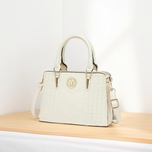 Miss Lulu Handbag for Women, Woven and Chevron Pattern, M Logo on The Front, Top Handle or Shoulder Bag