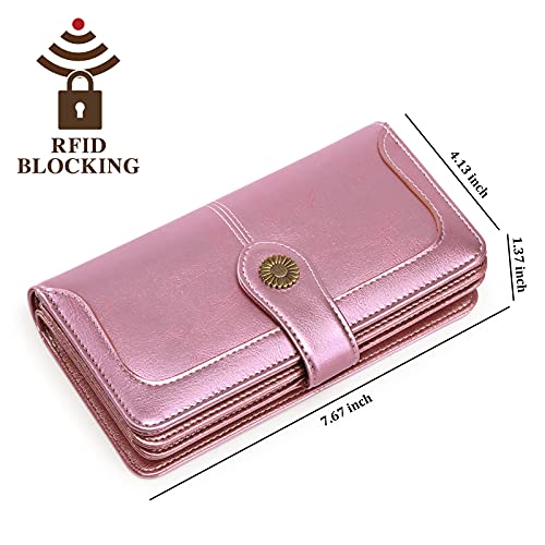 SENDEFN Genuine Leather Purses for Women, RFID Large Ladies Purse, Wallet for Women with Wrist Strap