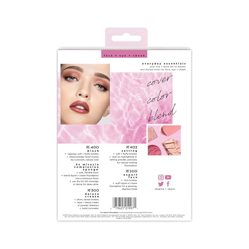 REAL TECHNIQUES,5 Count (Pack of 1) Everyday Essentials Makeup Brush Complete Face Set (Miracle Complexion Sponge, Expert Face, Blush, Setting and Deluxe Crease Brushes)
