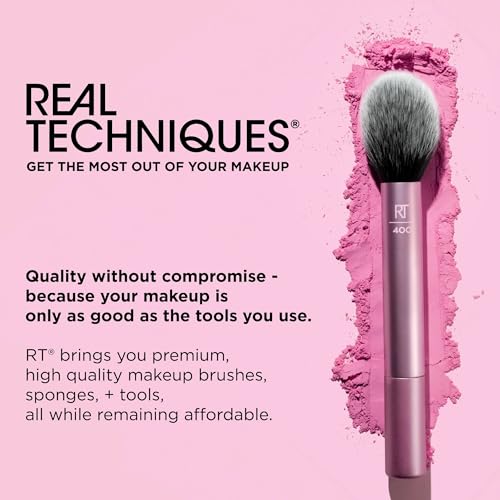 REAL TECHNIQUES,5 Count (Pack of 1) Everyday Essentials Makeup Brush Complete Face Set (Miracle Complexion Sponge, Expert Face, Blush, Setting and Deluxe Crease Brushes)