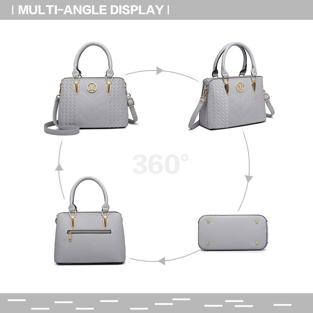 Miss Lulu Handbag for Women, Woven and Chevron Pattern, M Logo on The Front, Top Handle or Shoulder Bag