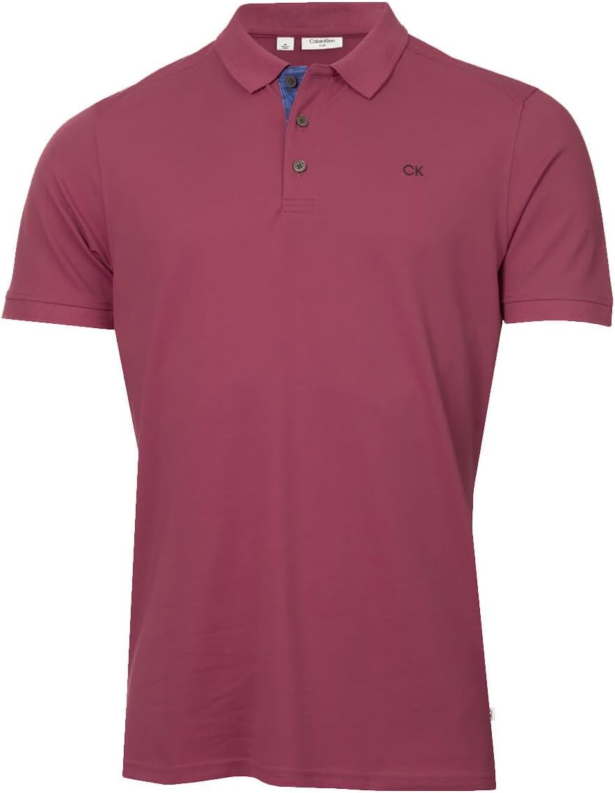 Calvin Klein Mens 2025 Campus 3 Button Ribbed Collar Golf Polo Shirt