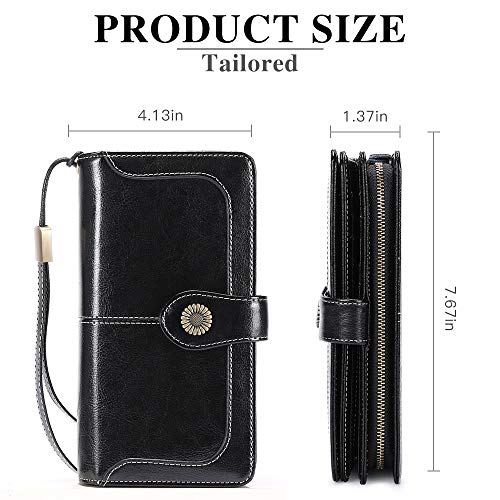 SENDEFN Genuine Leather Purses for Women, RFID Large Ladies Purse, Wallet for Women with Wrist Strap
