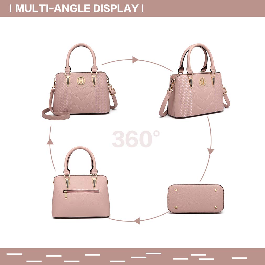 Miss Lulu Handbag for Women, Woven and Chevron Pattern, M Logo on The Front, Top Handle or Shoulder Bag