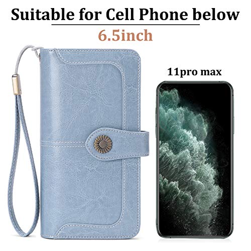 SENDEFN Genuine Leather Purses for Women, RFID Large Ladies Purse, Wallet for Women with Wrist Strap
