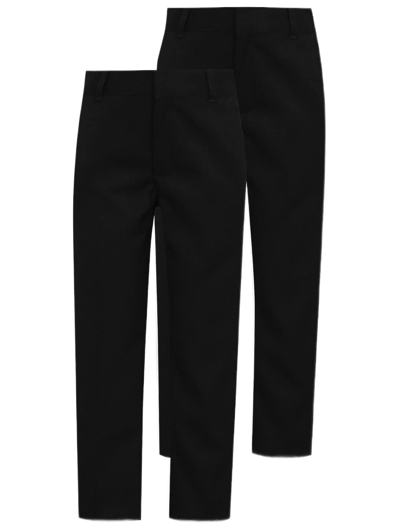 2PK Boys Adjustable Waist Regular Fit School Trousers Black Charcoal Grey Navy Blue 3-18 Years