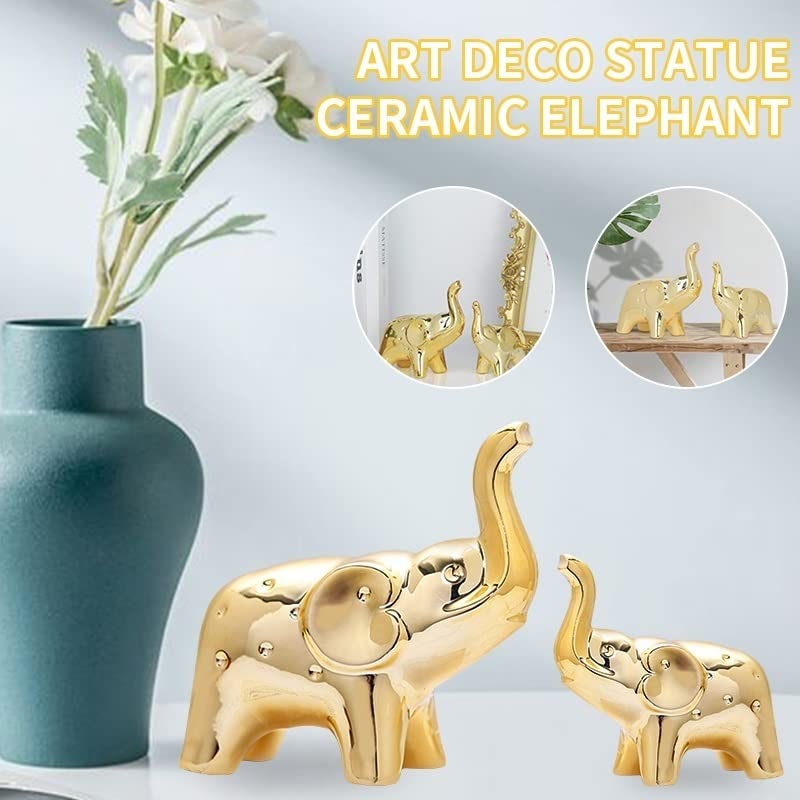JIMBON A Pair Gold Elephant Statue Home Decor, Sculpture Elephant Ornaments For Living Room Office Desktop Bookshelf, Gold Decor For Anniversary Wedding, Valentines' gifts, Christmases etc