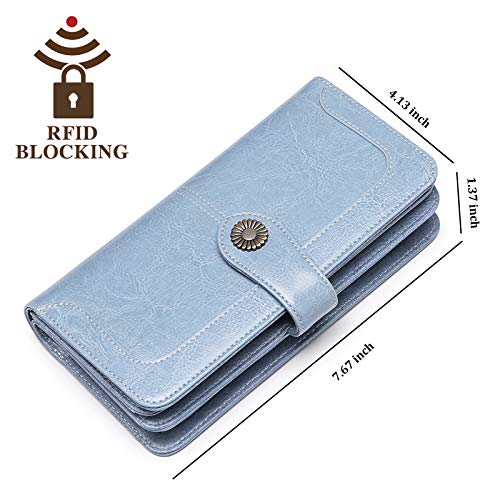 SENDEFN Genuine Leather Purses for Women, RFID Large Ladies Purse, Wallet for Women with Wrist Strap