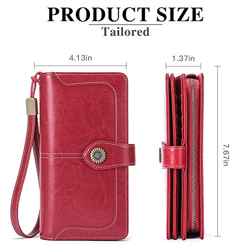 SENDEFN Genuine Leather Purses for Women, RFID Large Ladies Purse, Wallet for Women with Wrist Strap