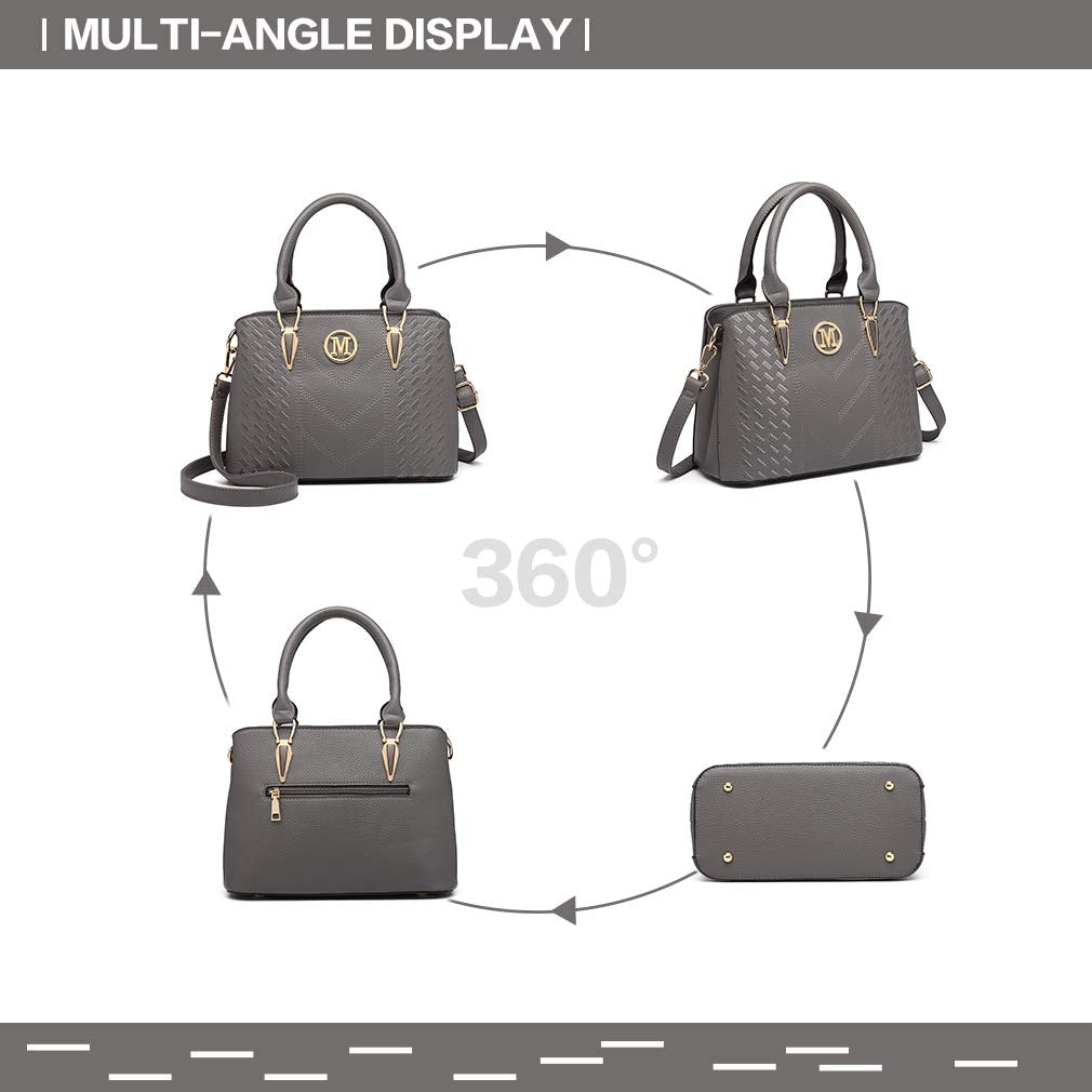 Miss Lulu Handbag for Women, Woven and Chevron Pattern, M Logo on The Front, Top Handle or Shoulder Bag