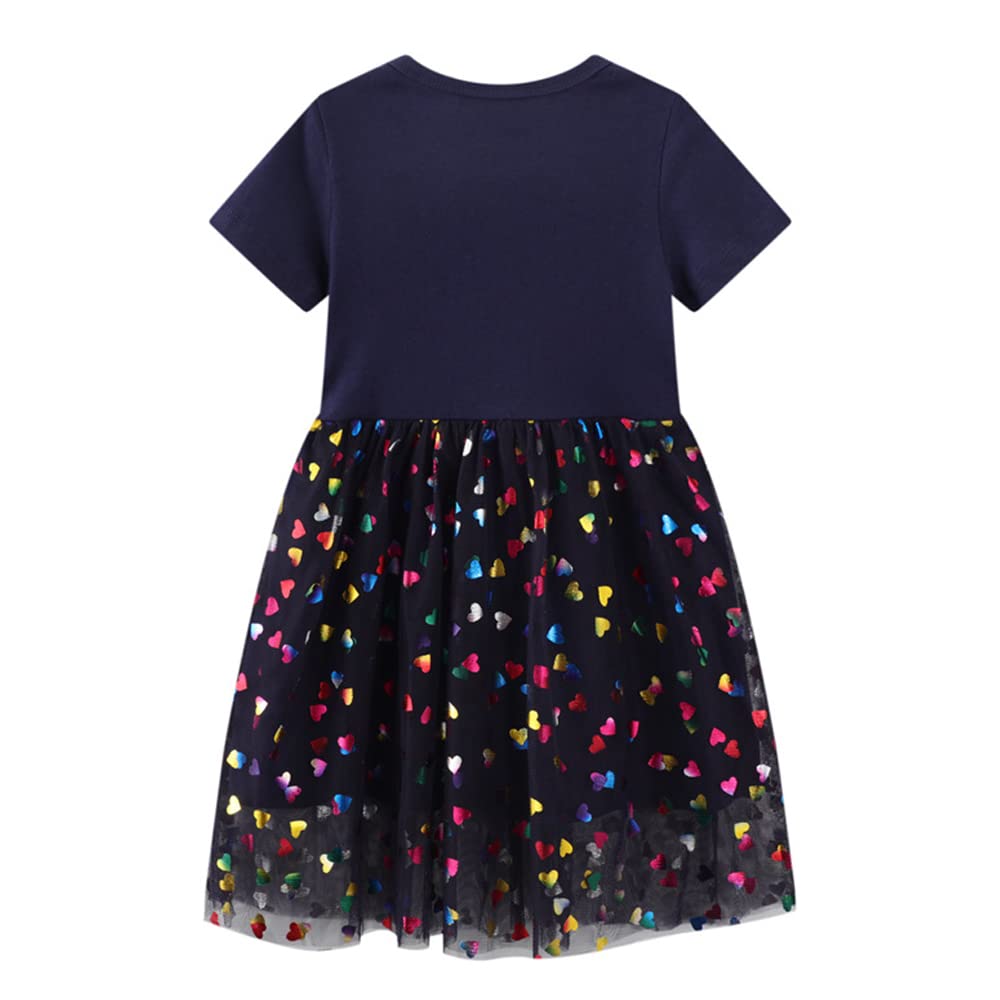 Smazero Baby Girl's Summer Dresses Short Sleeve Casual Dinosaur Horse Print Shirt Dress Little Kids Clothes Children Age 1-7 Years