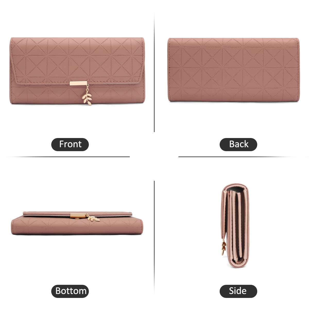 Long Purse for Women PU Leather, Large Capacity PU Leather Women's Wallet Wallet for Women with Multiple Card Slots and Coin Zipper Pocket Ladies Purse Clutch Holder Large Capacity Card Holder (Pink)