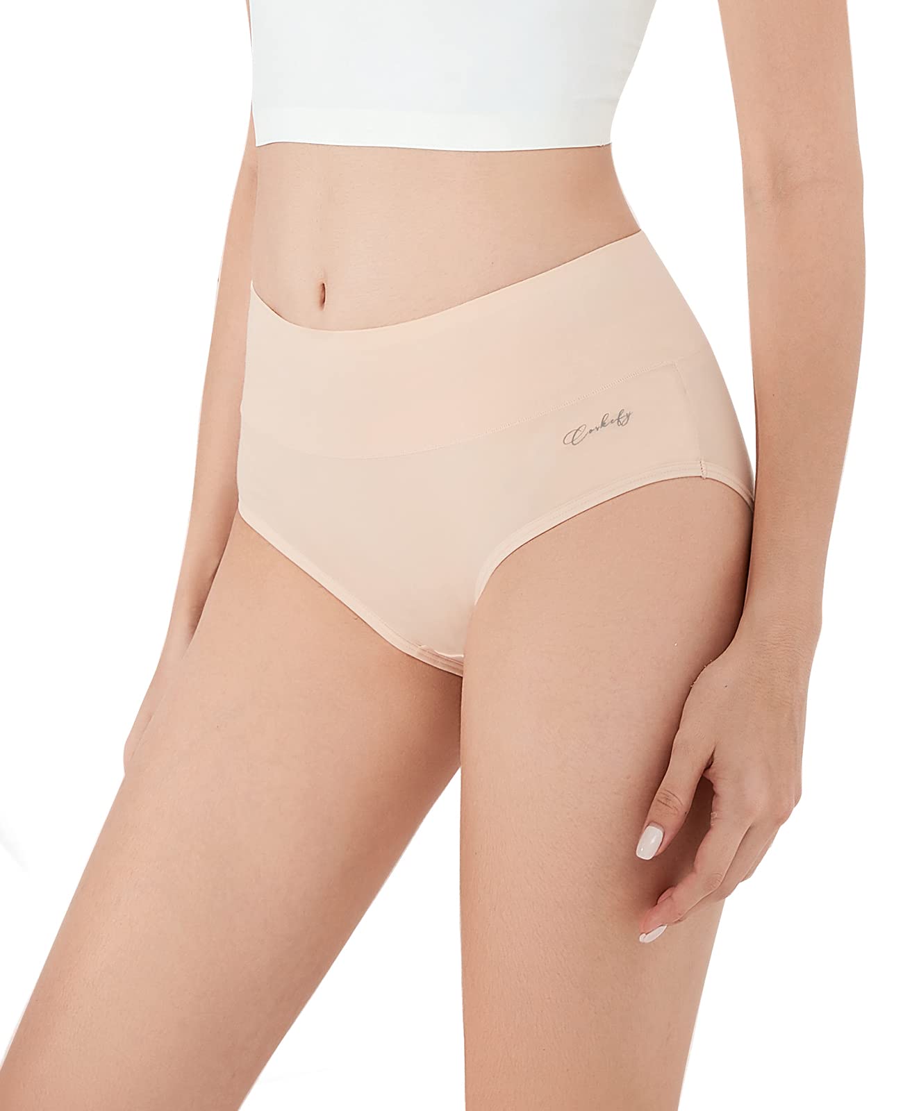 coskefy Underwear Women, High Waisted Cotton Knickers Ladies Full Briefs Soft Panties Slight Tummy Control Pants 5 Pack
