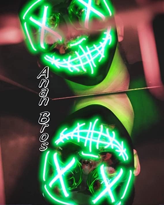 AnanBros Scary LED Halloween Mask, Light up Mask Cosplay, LED Rave Face Mask Costume 3 Lighting Modes, Halloween Face Masks for Men Women Kids