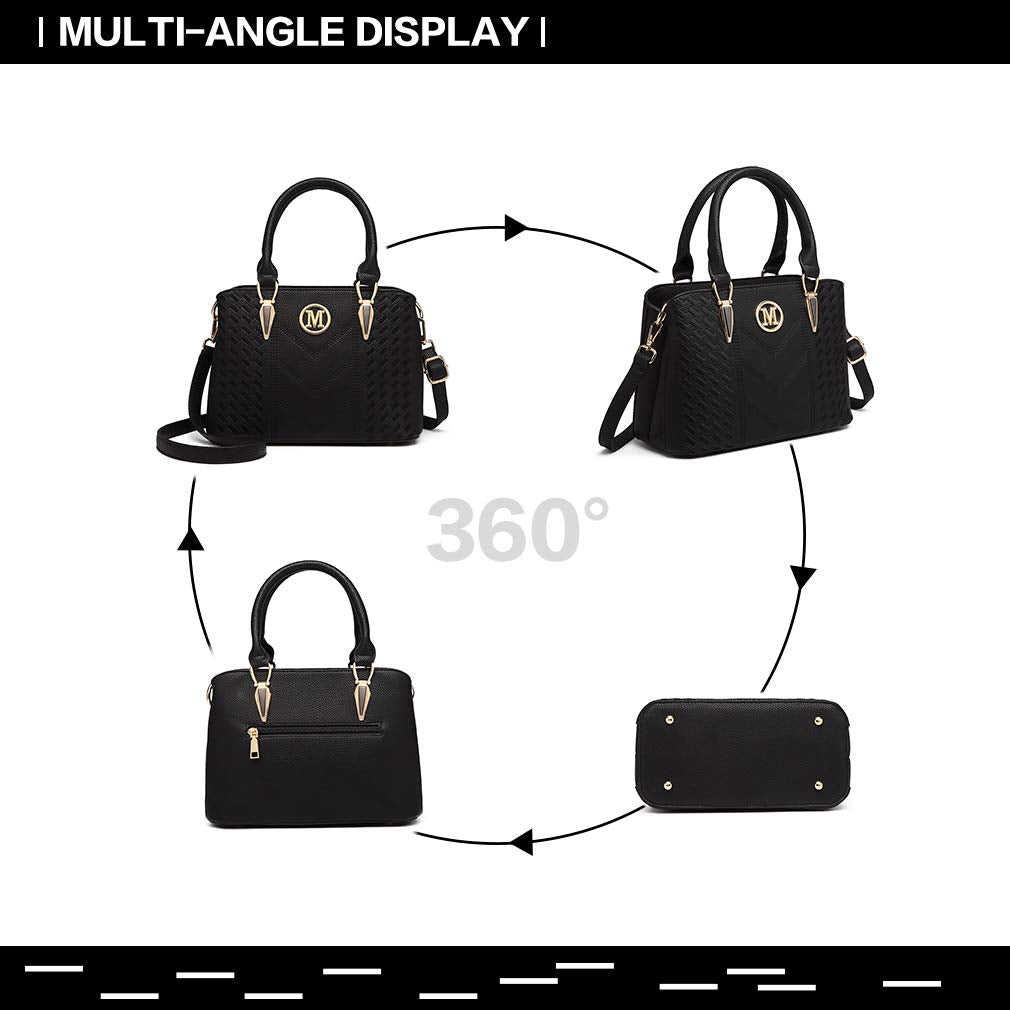 Miss Lulu Handbag for Women, Woven and Chevron Pattern, M Logo on The Front, Top Handle or Shoulder Bag