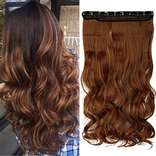 24 Inch One Piece Hair Extensions Clip In Curly Hairpieces Wavy 5 Clips - Dark Brown(60cm-120g)