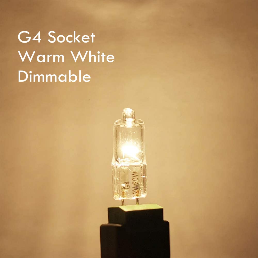 Levidon G4 Halogen Light Bulbs 20W 12V Clear Capsule 2 Pin Lamp Bulb Halogen Pin Base Warm White Dimmable 10 Pack