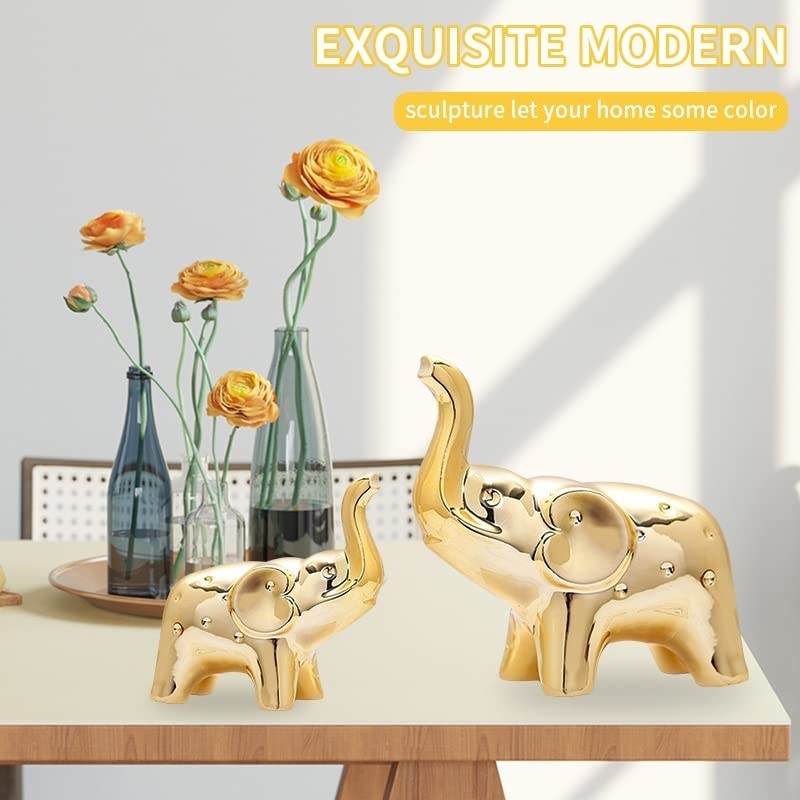 JIMBON A Pair Gold Elephant Statue Home Decor, Sculpture Elephant Ornaments For Living Room Office Desktop Bookshelf, Gold Decor For Anniversary Wedding, Valentines' gifts, Christmases etc