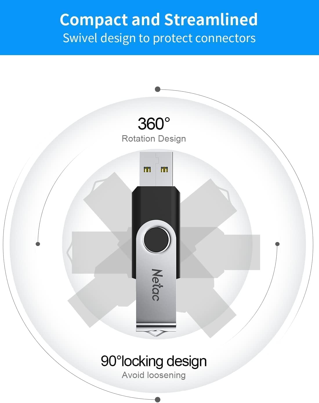 Netac 64GB USB 2.0 Flash Drive, Swivel Design Memory Sticks, Pen Drive, Usb Sticks for Data Storage, Zip Drive and jump Drive with LED Light