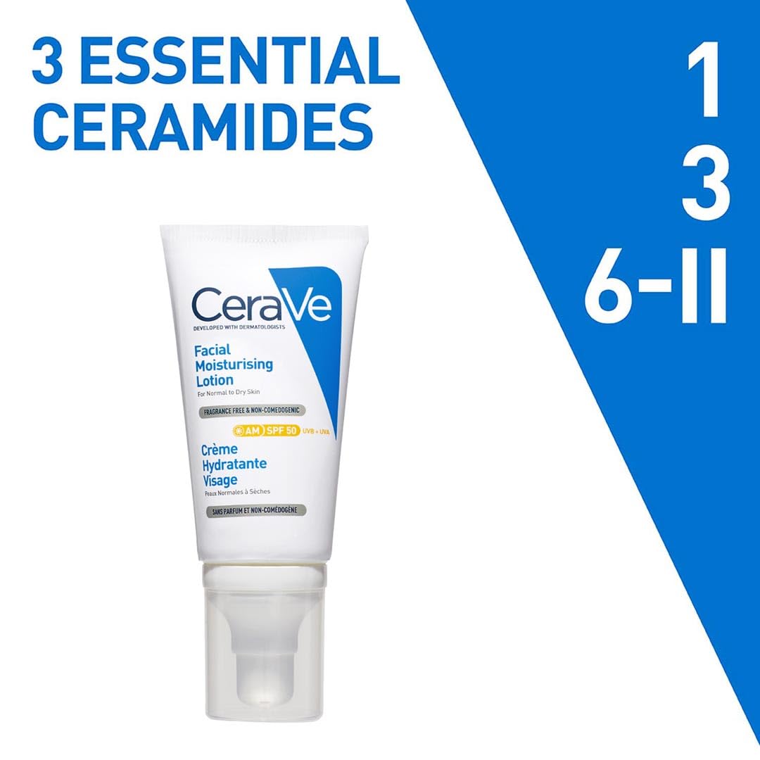 CeraVe AM Facial Moisturising Lotion Normal To Dry Skin 52ml With UV Protection And 3 Essential Ceramides