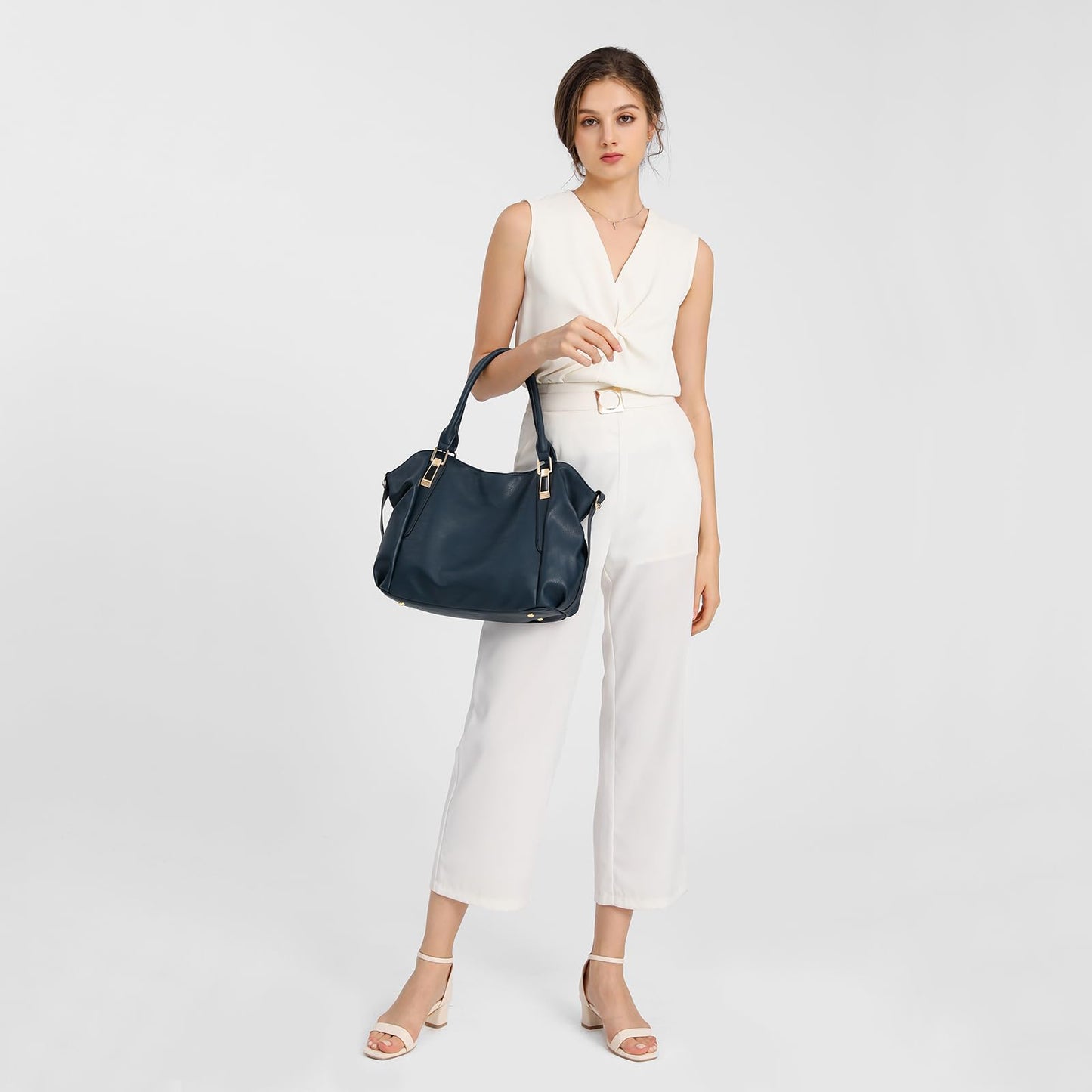 Miss Lulu Women Tote Bag, Soft PU Leather Shoulder Bag, Fashion Large Handbag for Working Ladies, Simple Elegant for Office Travel School Library Shopping