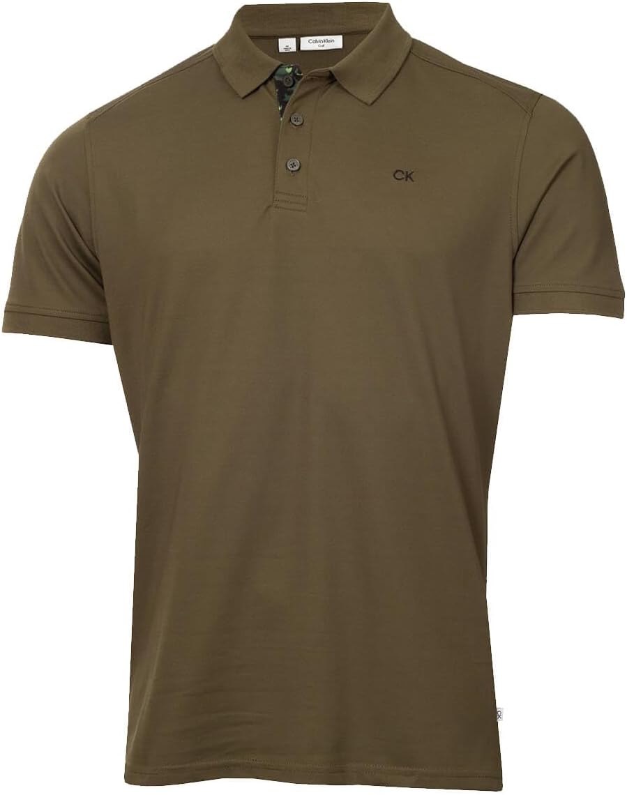 Calvin Klein Mens 2025 Campus 3 Button Ribbed Collar Golf Polo Shirt
