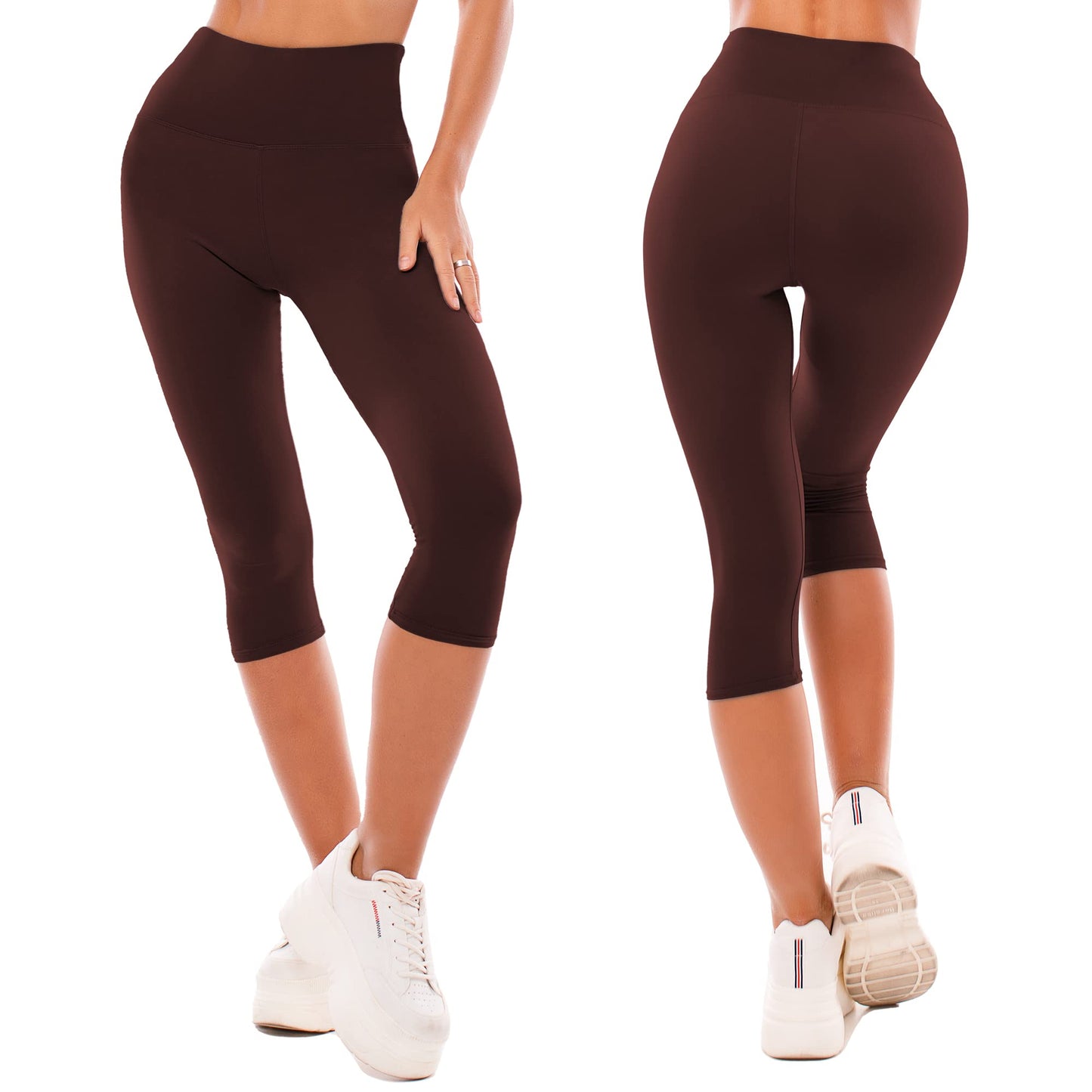 SINOPHANT High Waisted Capri 3/4 Length Leggings for Women, Buttery Soft Elastic Opaque Tummy Control Leggings, Cropped Trousers for Workout Gym Yoga