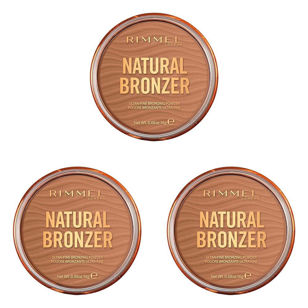 RIMMEL LONDON - Natural Bronzer - Silky-Smooth & Ultra-Fine Bronzing Powder - Sunkissed Look, Mimicking Natural Tan - 002 Sunbronze - 14g