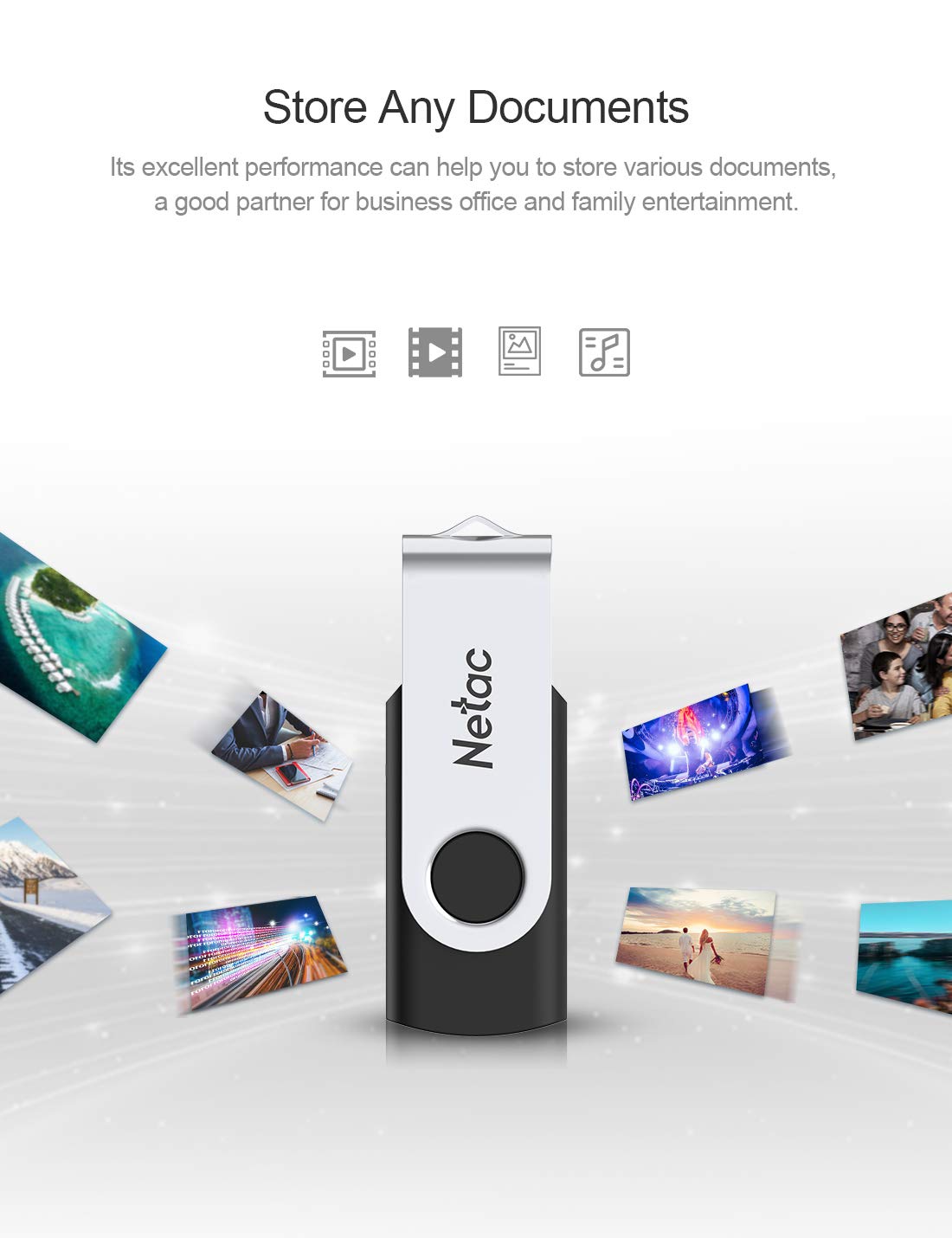 Netac 64GB USB 2.0 Flash Drive, Swivel Design Memory Sticks, Pen Drive, Usb Sticks for Data Storage, Zip Drive and jump Drive with LED Light