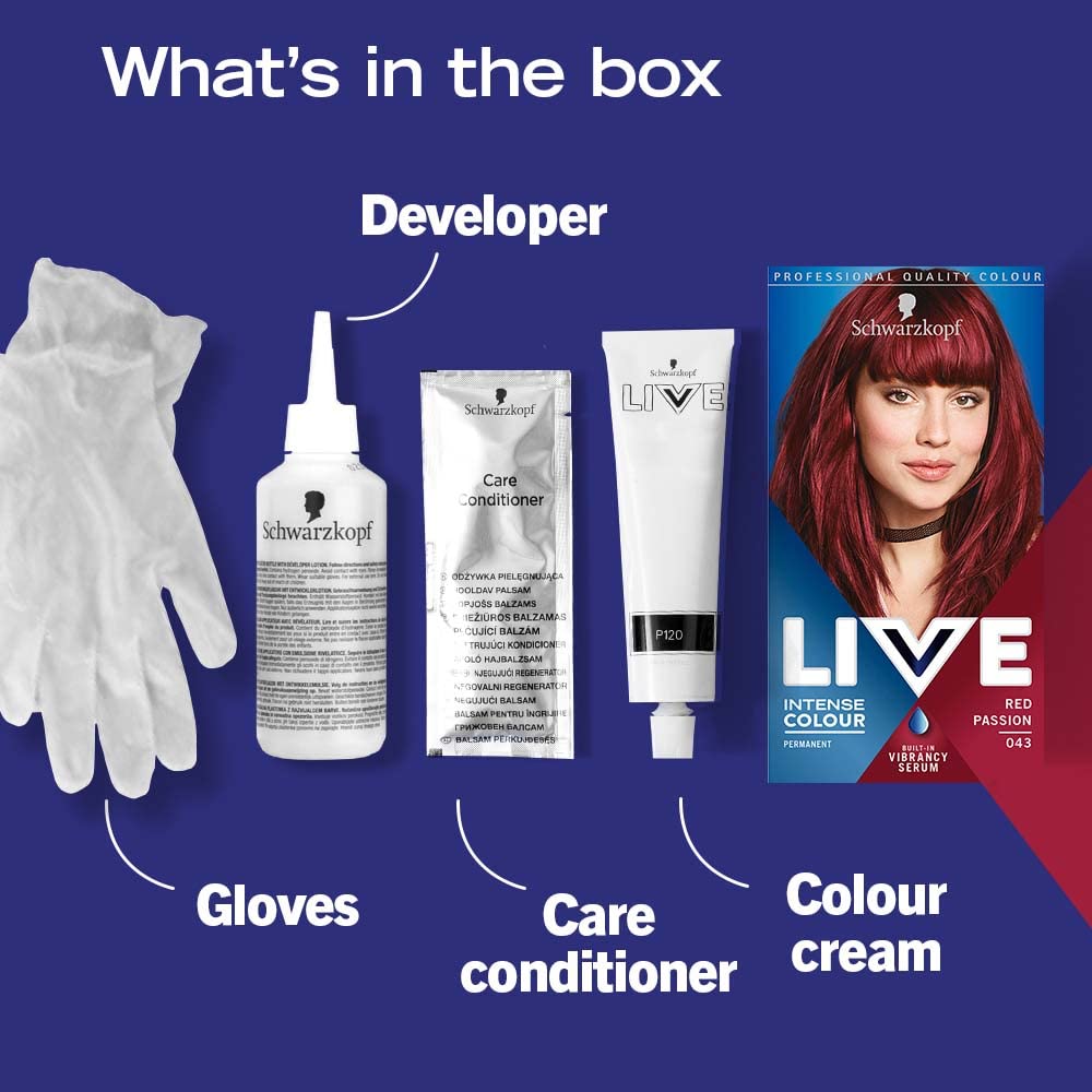 Schwarzkopf LIVE Intense Colour, Long Lasting Permanent Black Hair Dye, With Built-In Vibrancy Serum, Up To 100% Grey Coverage- Deep Black 099