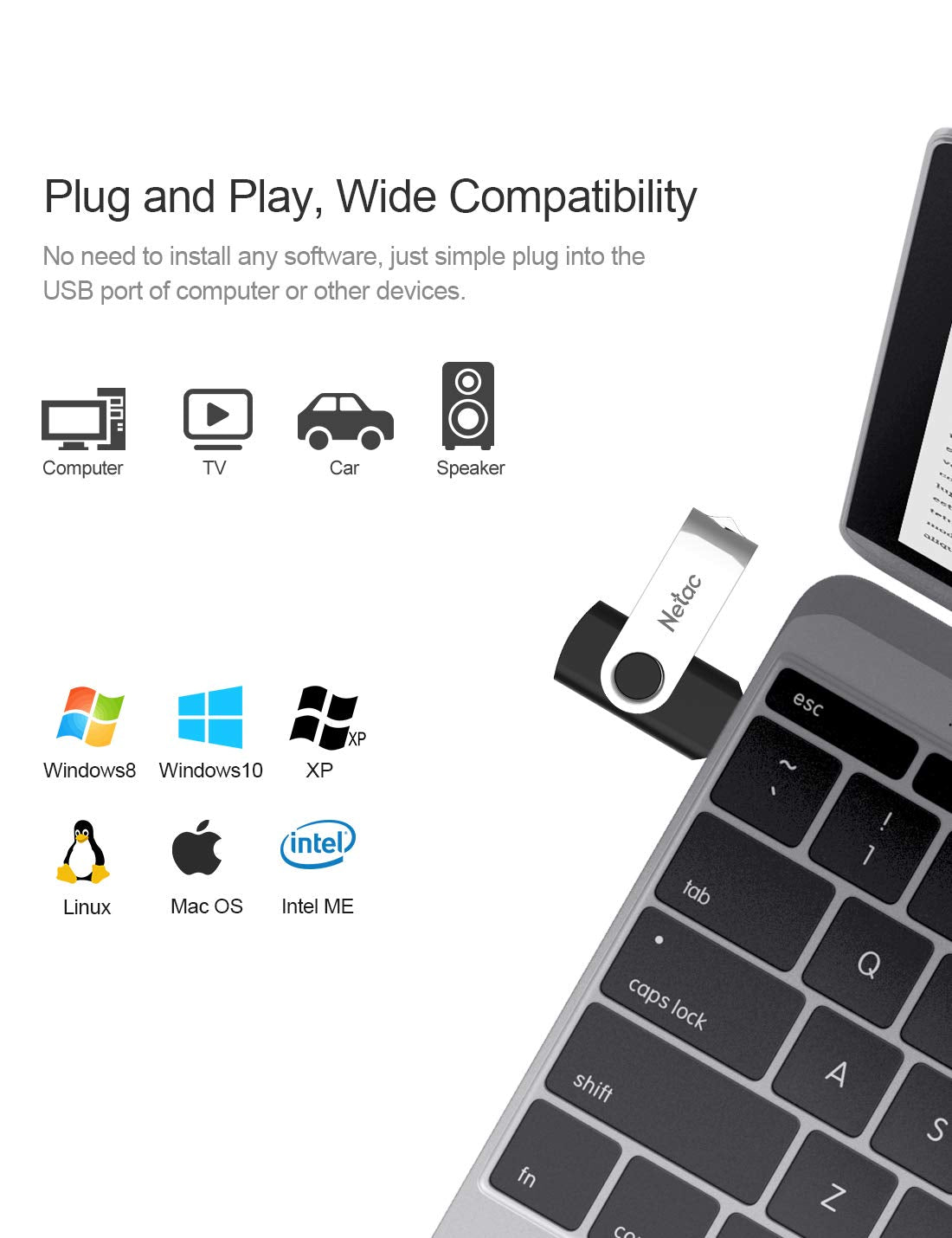 Netac 64GB USB 2.0 Flash Drive, Swivel Design Memory Sticks, Pen Drive, Usb Sticks for Data Storage, Zip Drive and jump Drive with LED Light