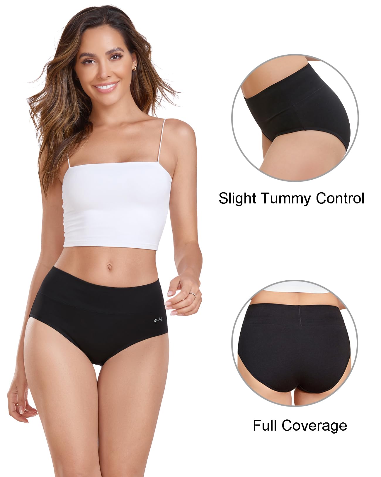 coskefy Underwear Women, High Waisted Cotton Knickers Ladies Full Briefs Soft Panties Slight Tummy Control Pants 5 Pack