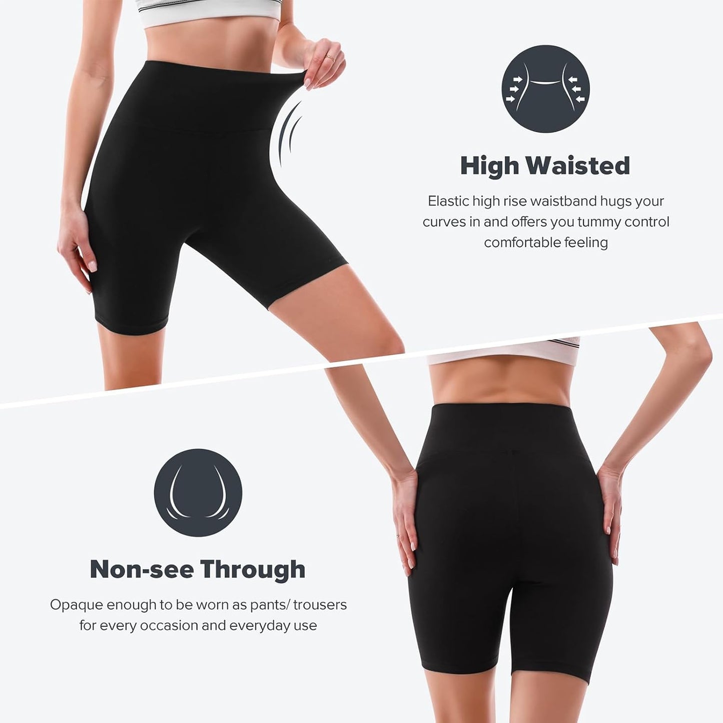 SINOPHANT High Waisted Cycling Shorts Women - Tummy Control Buttery Soft Biker Yoga Running Gym Black Workout Athletic Shorts