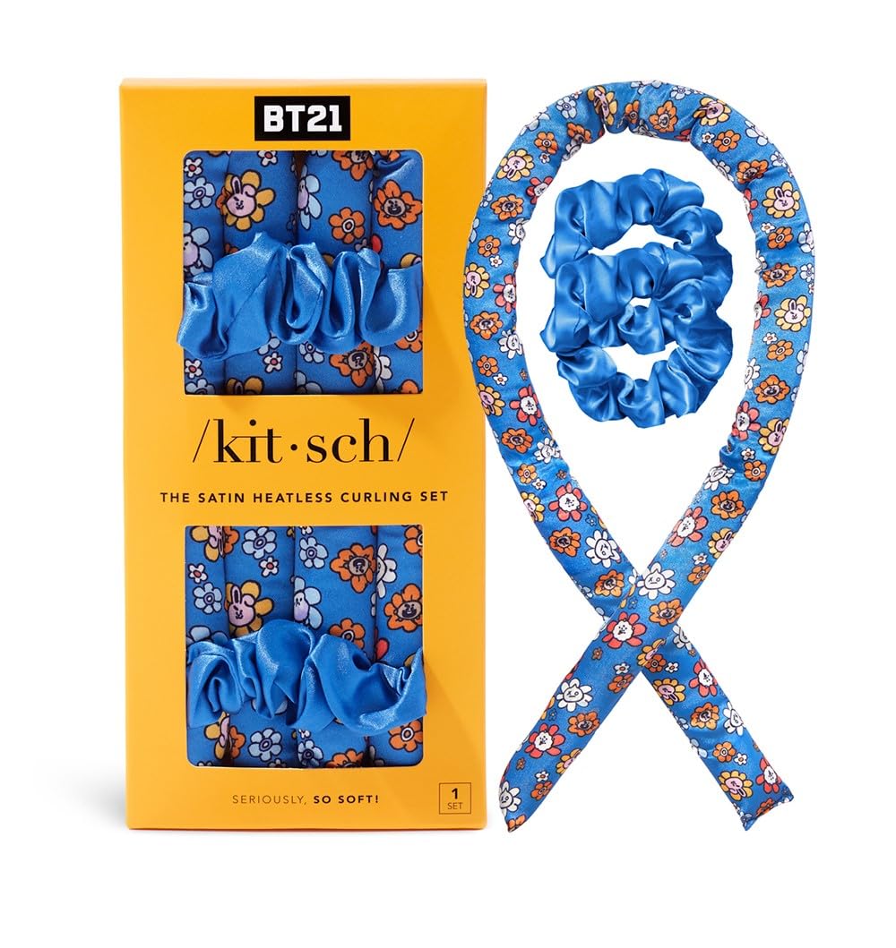 Kitsch Heatless Curling Set - Satin Heatless Curler, Hair Curler No Heat, Heatless Curler for long and short hair, Overnight Curls with 2 Satin Scrunchies and Blowout Rod - Sunset Tie Dye