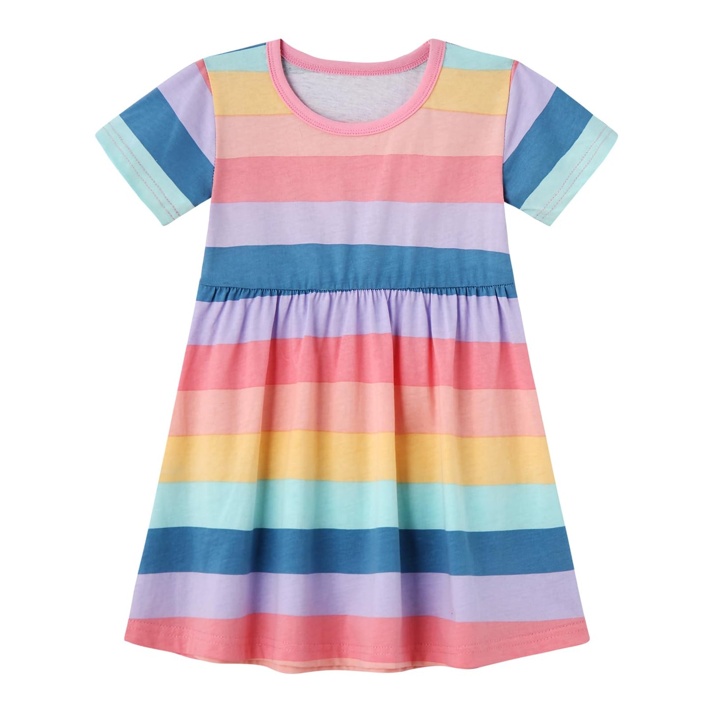 Smazero Baby Girl's Summer Dresses Short Sleeve Casual Dinosaur Horse Print Shirt Dress Little Kids Clothes Children Age 1-7 Years